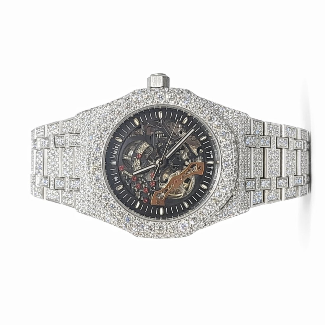 Iced Out Moissanite Diamond Automatic Skeleton Wrist Watch