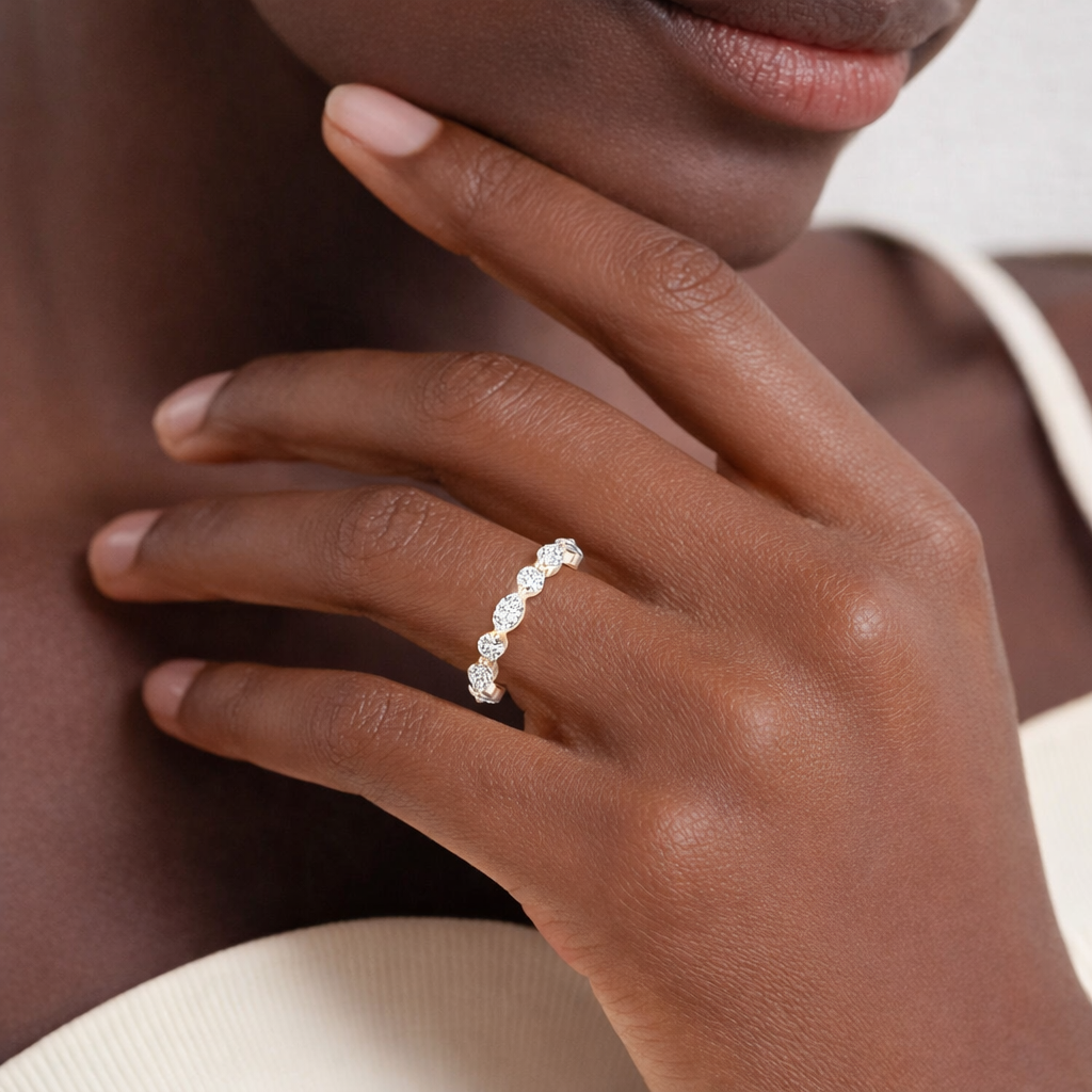 Round And Marquise Diamond Eternity Band Wedding Ring For Women