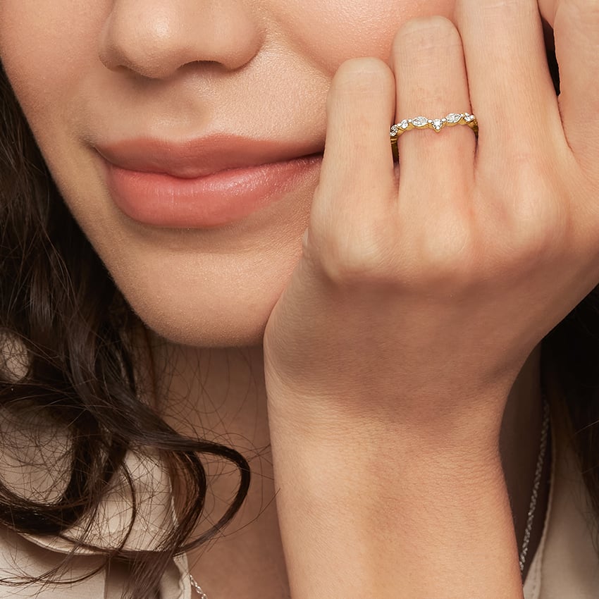 Curved V Shape Moissanite Wedding Band For Women