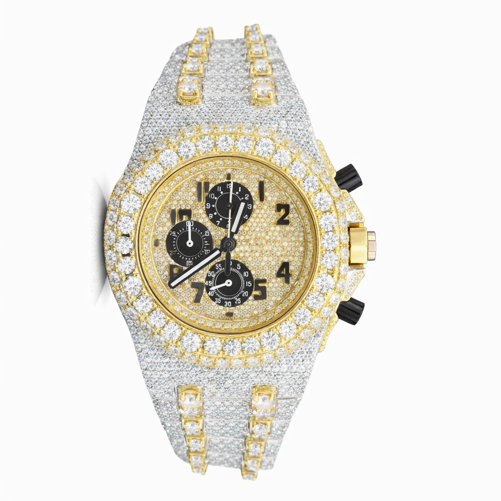 Moissanite Diamond Chronograph Two Tone Watch With Silver,Gold, Rose Gold