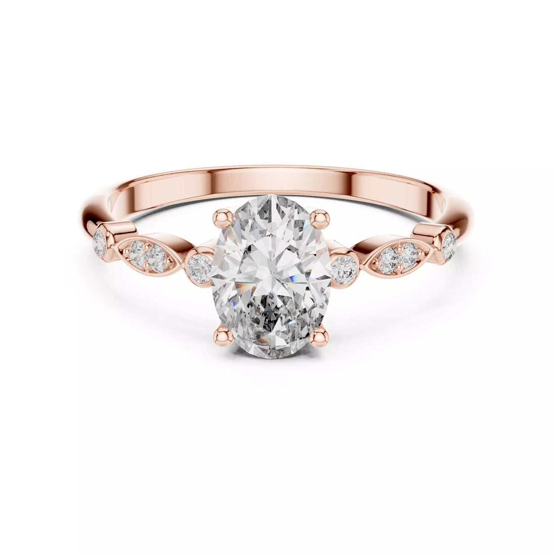 Oval cut Diamond Vintage Leaf Accent Setting Ring