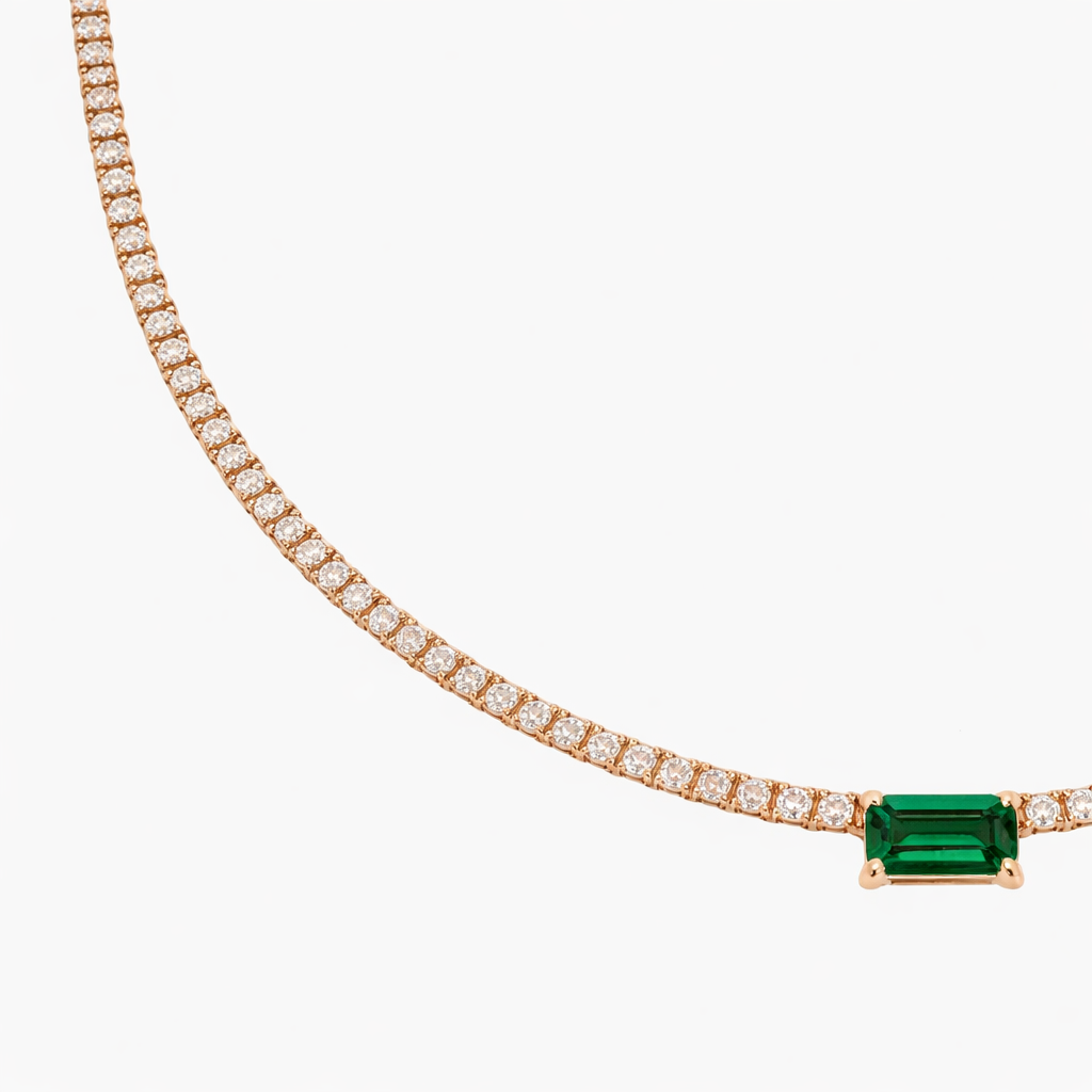 Emerald Ruby Green Center Stone Solitaire Tennis Necklace