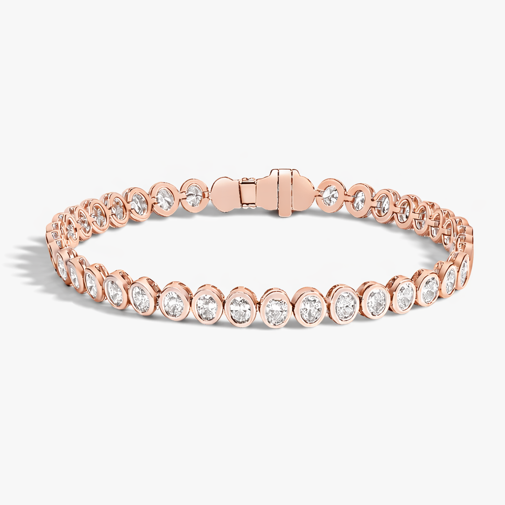 Oval Cut Bezel Set Diamond Tennis Bracelet For Women
