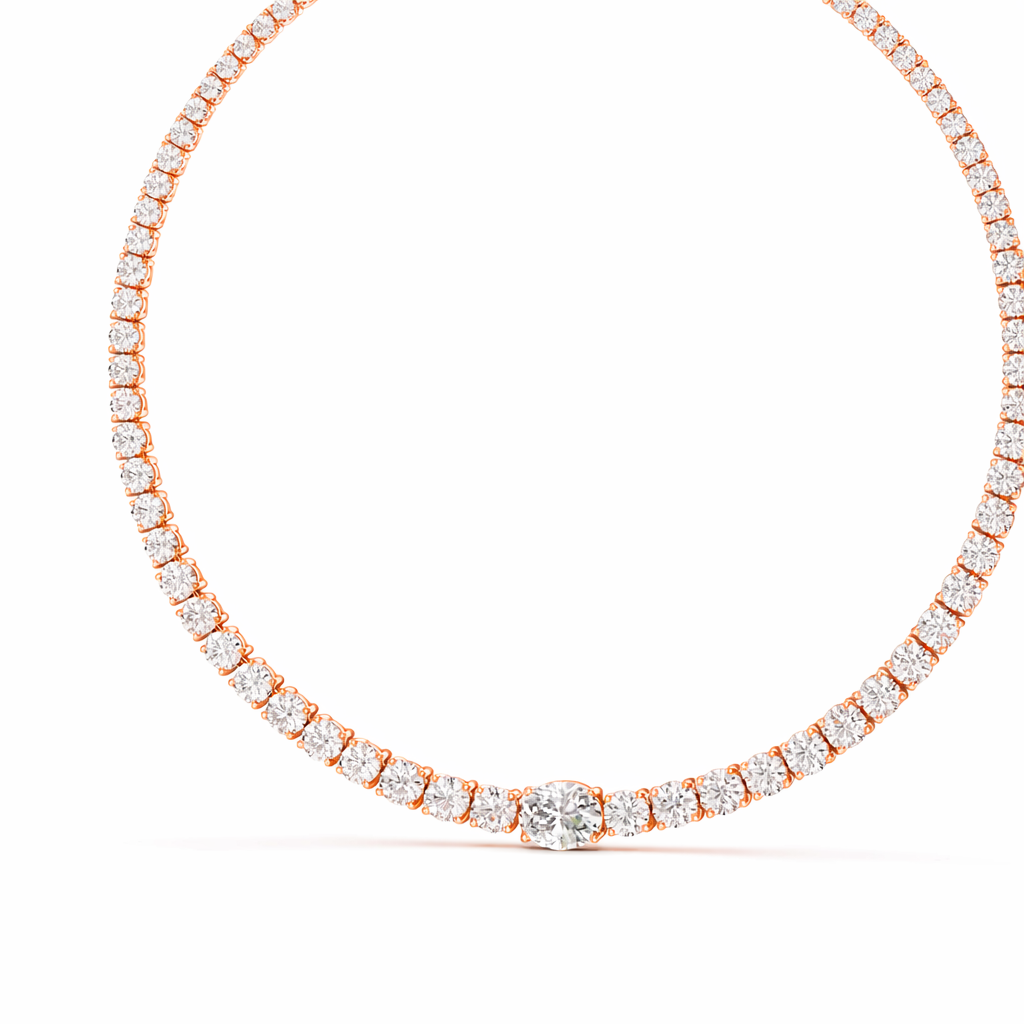 Round cut Diamond Tennis Necklace With Center Solitaire