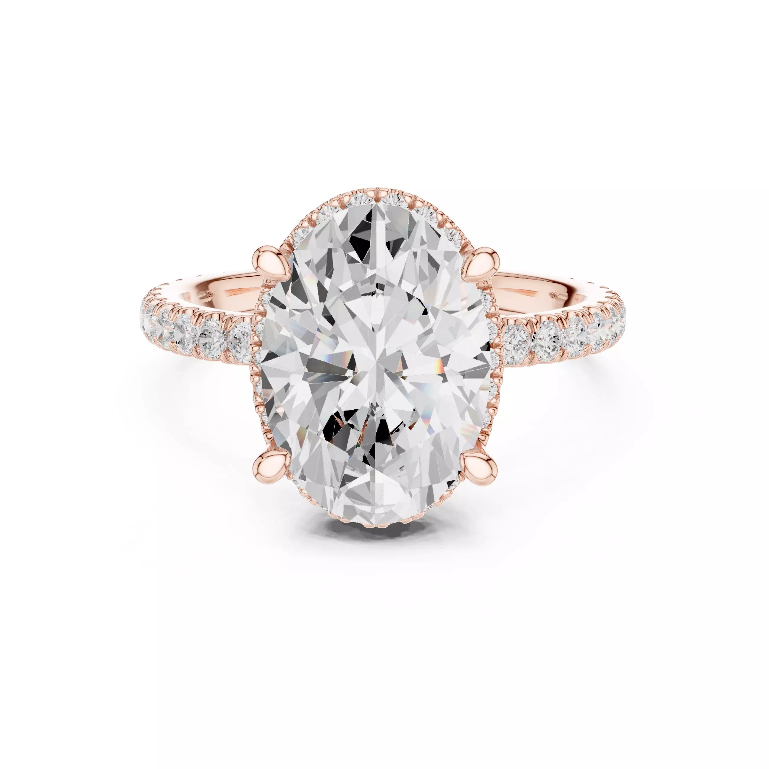 Oval cut Diamond Engagement Ring With Hidden Halo Pave Band