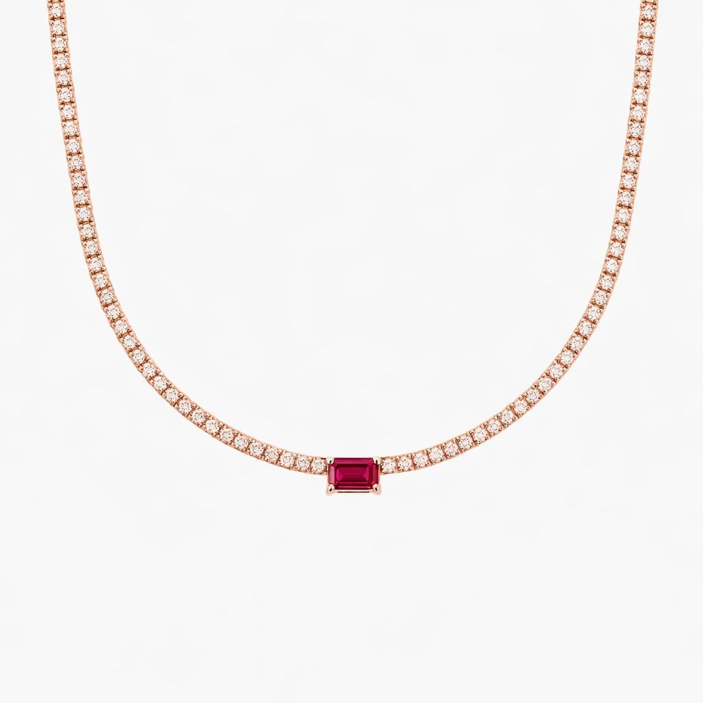 Emerald Ruby Diamond Tennis Necklace