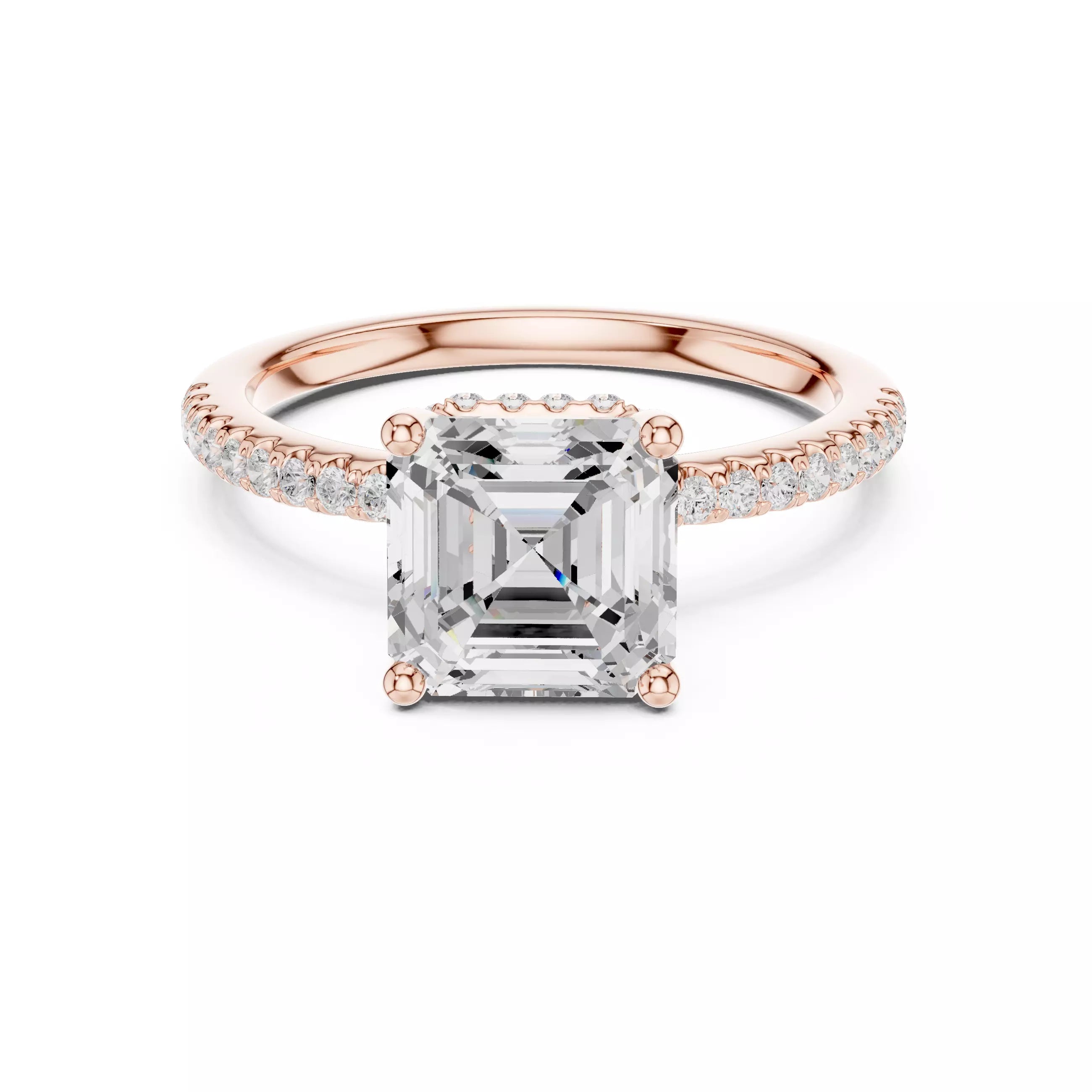 Asscher cut Diamond Engagement Ring Hidden Halo Pave Band