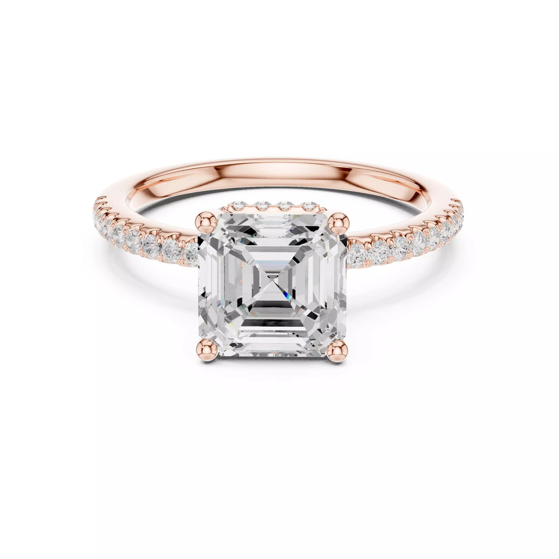 Asscher cut Diamond Engagement Ring Hidden Halo Pave Band