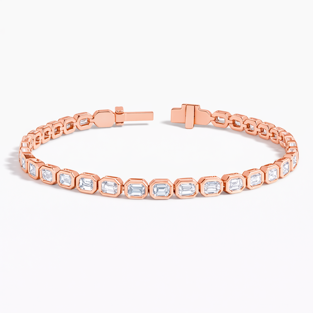 Emerald Cut Bezel Set Diamond Tennis Bracelet For Women Luxury