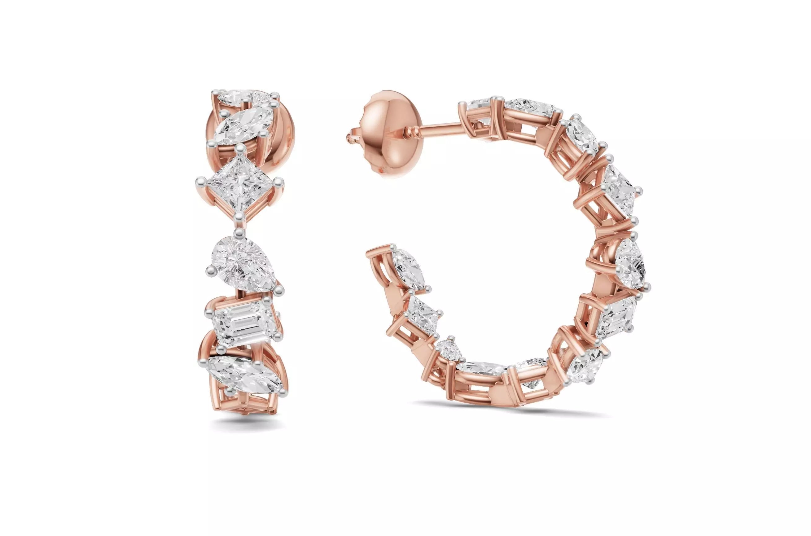 Multi Shape Diamond Hoop Earrings