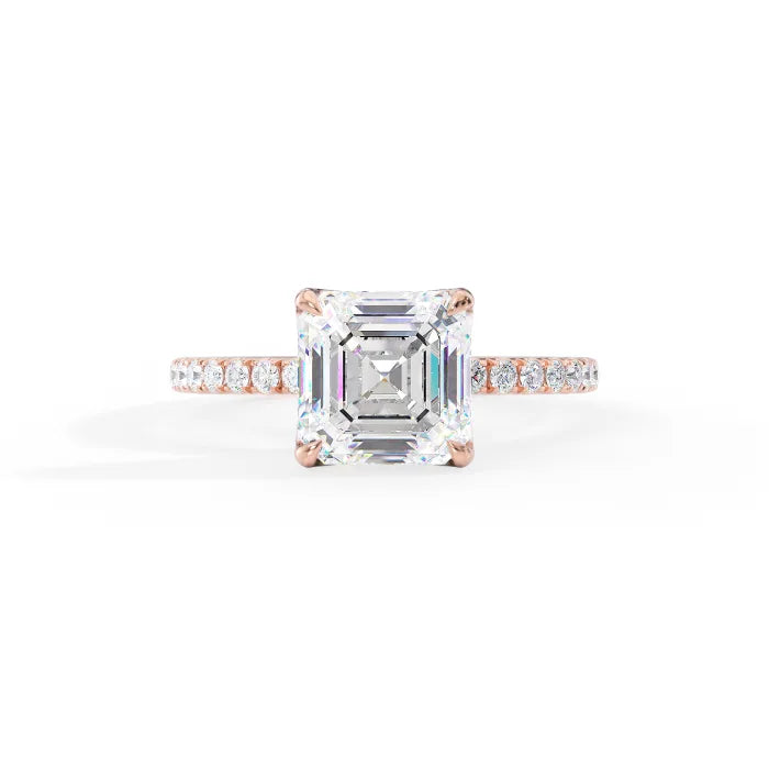 Asscher Cut Engagement Ring with Pave Diamond Band