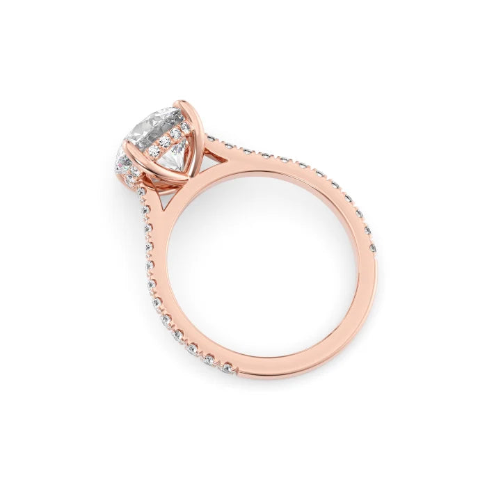 Round Brilliant Diamond Pave Band Cathedral Engagement Ring