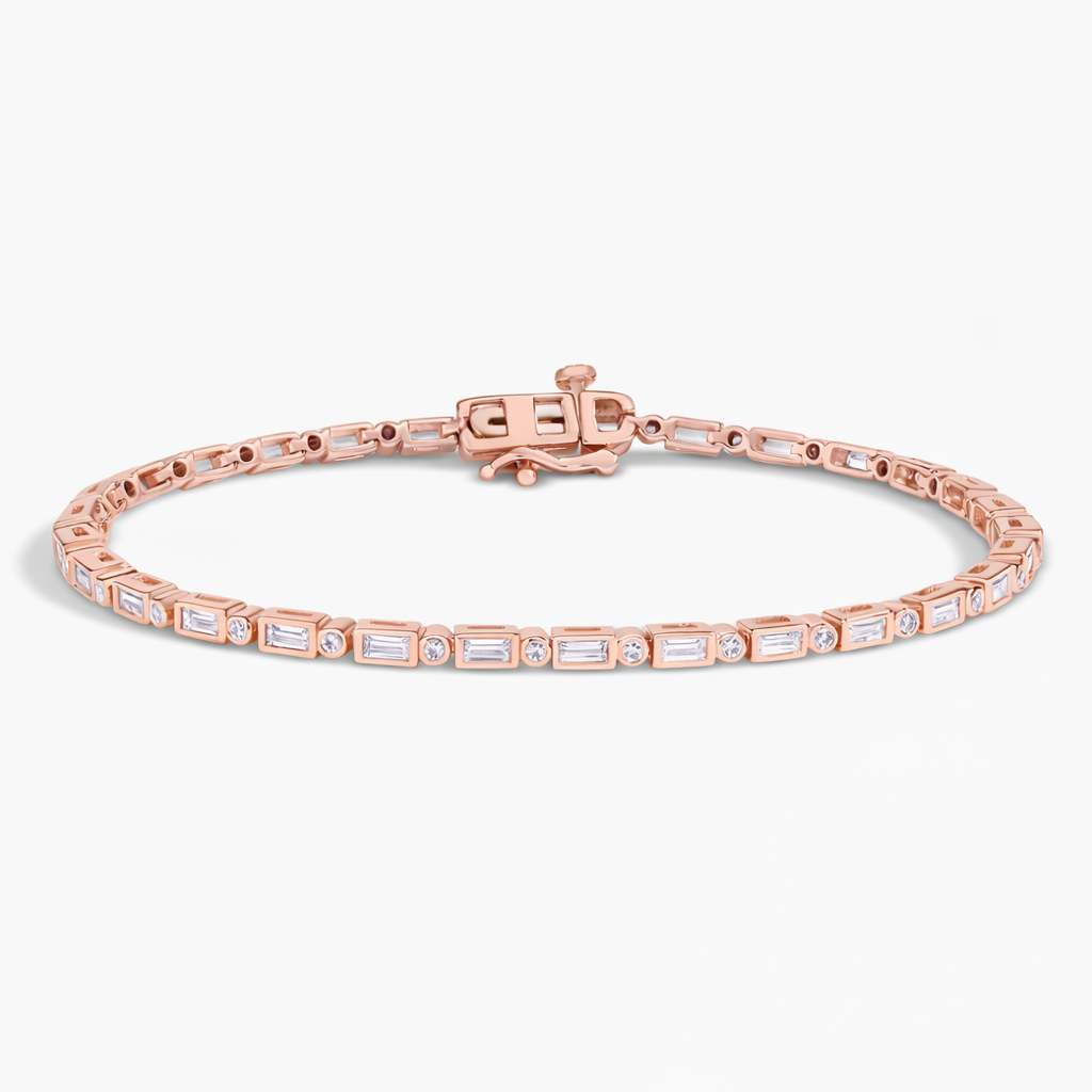 Baguette & Round Cut Diamond Bezel set Tennis Bracelet