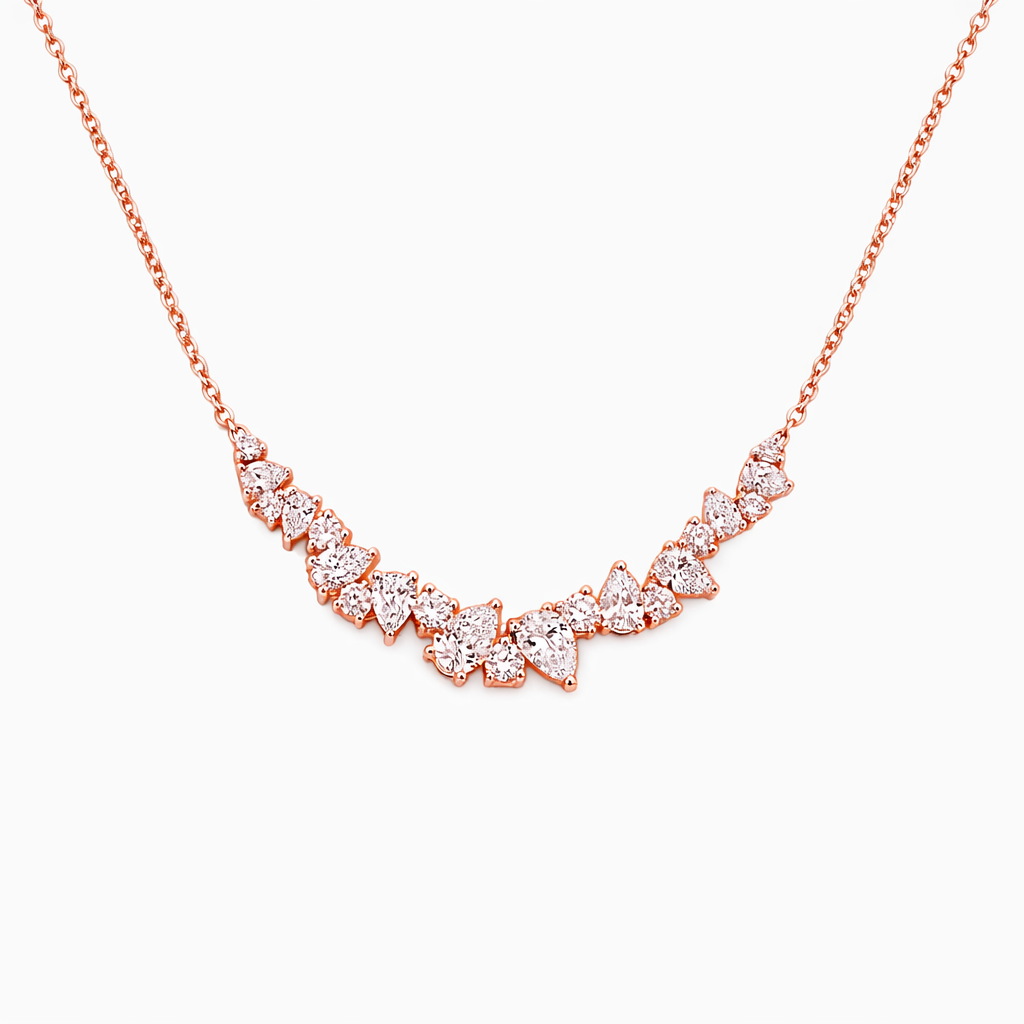 Pear\Round Cut Diamond Cluster Necklace For Women