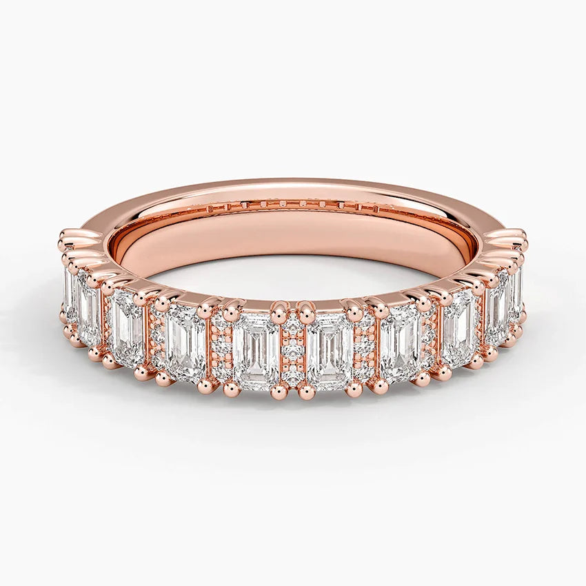 Emerald Round Cut Diamond Eternity Wedding Band Elegant Luxury Ring