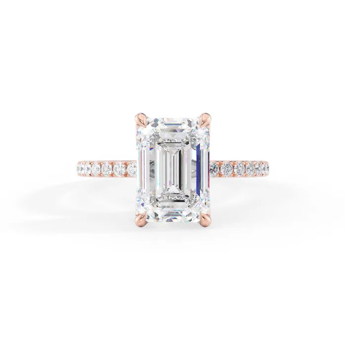 Emerald Cut Diamond Pave band Engagement Ring