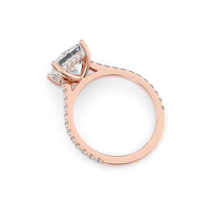 Princess Cut Diamond Cathedral Ring with Hidden Halo Pave Band