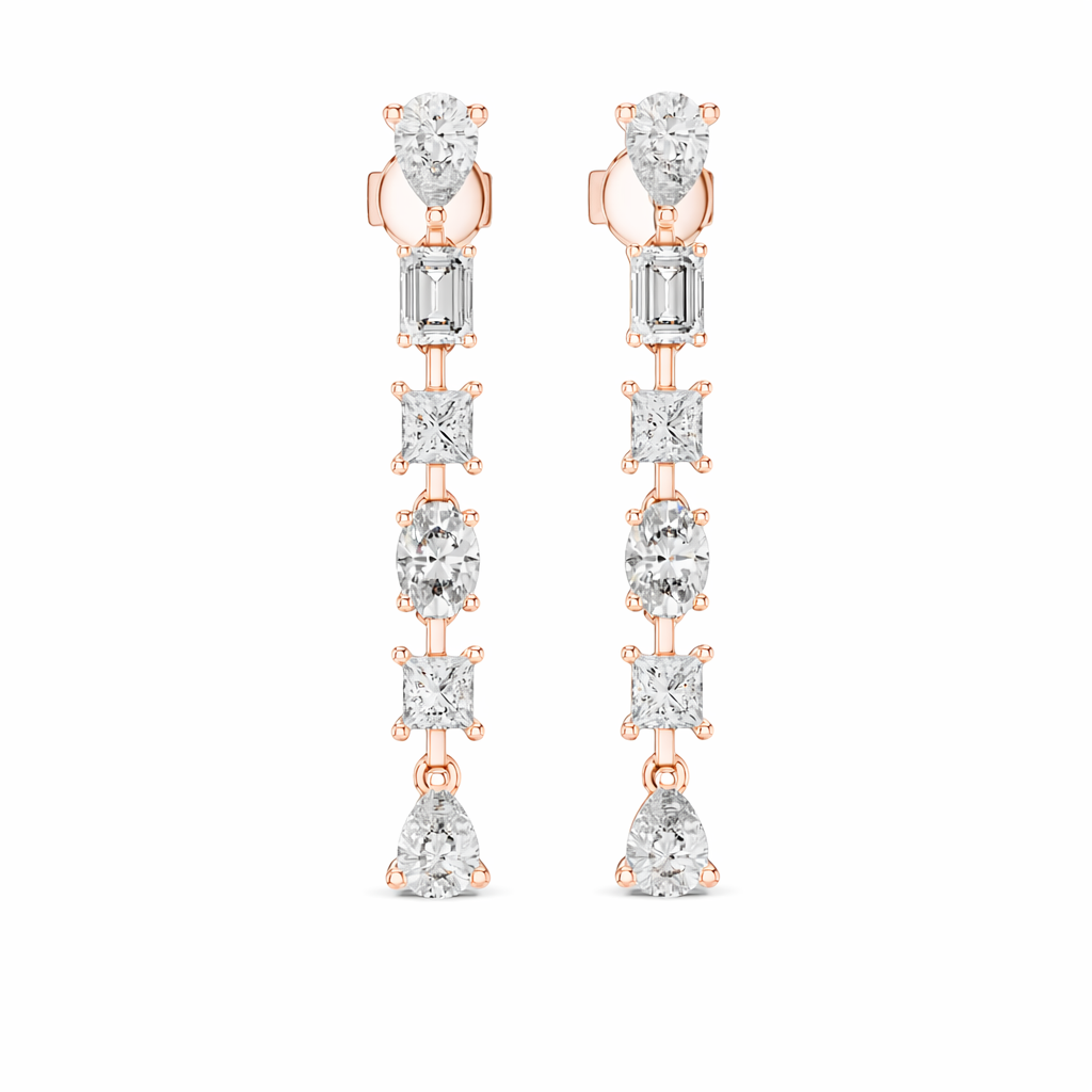 Multi Shape Diamond Long Drop Dangle Earrings