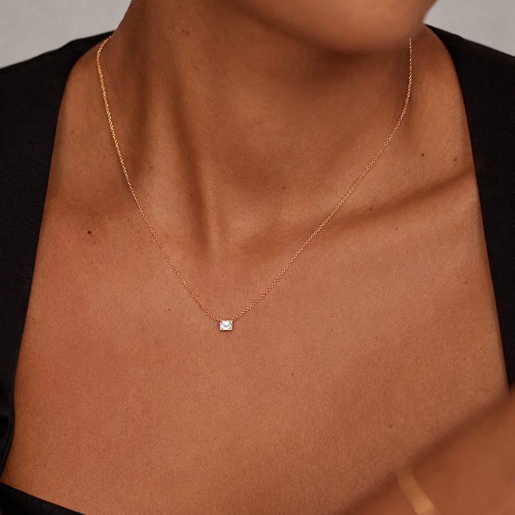 Emerald Cut Solitaire Diamond Pendant Necklace