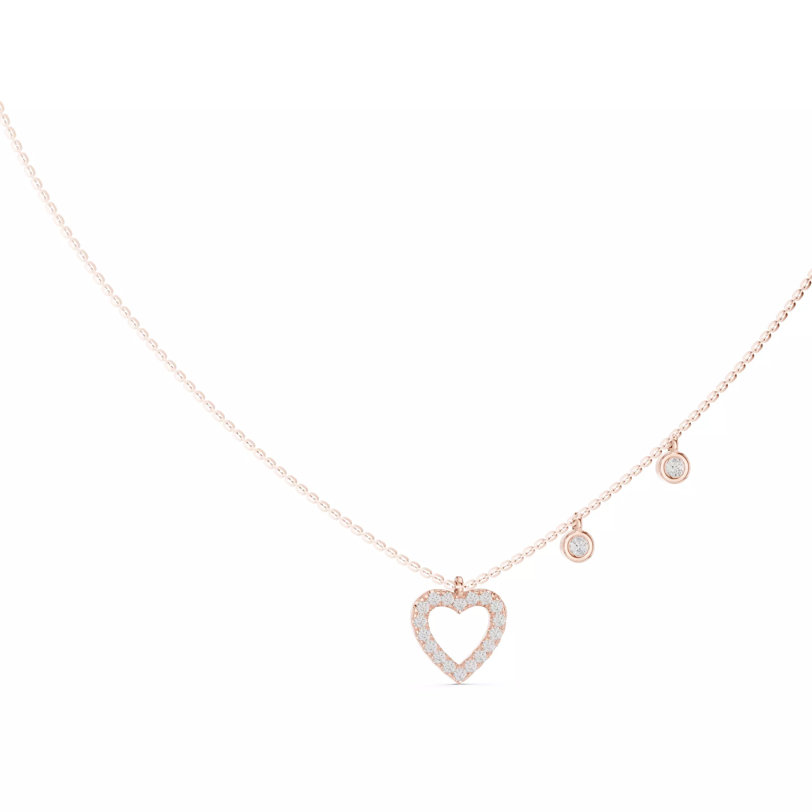 Round Diamond Heart Shape Pendant Necklace With Dangle Charms