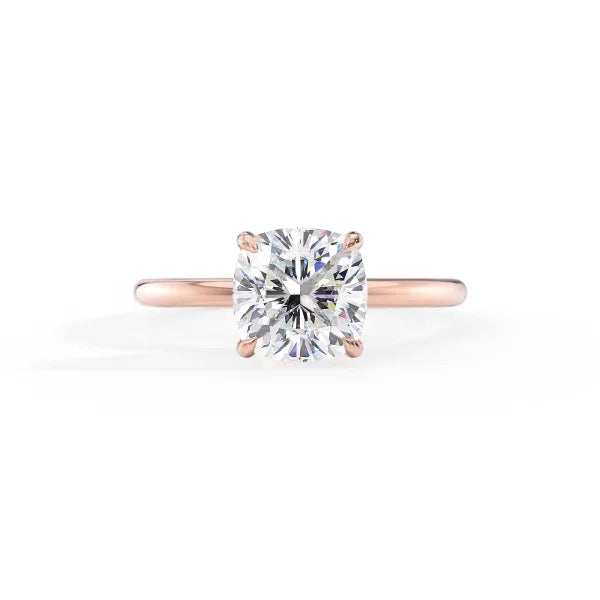 Cushion Cut Solitaire Hidden Halo Engagement Ring