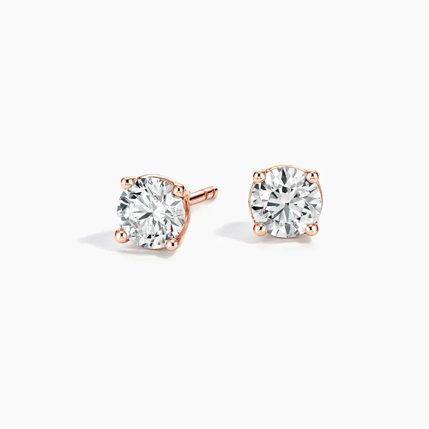 Round Cut Moissanite Diamond Stud Earrings Classic Solitaire Gold