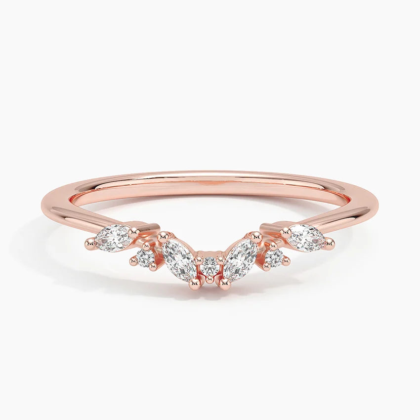 Curved Diamond Wedding Band for Women Elegant Bridal Ring