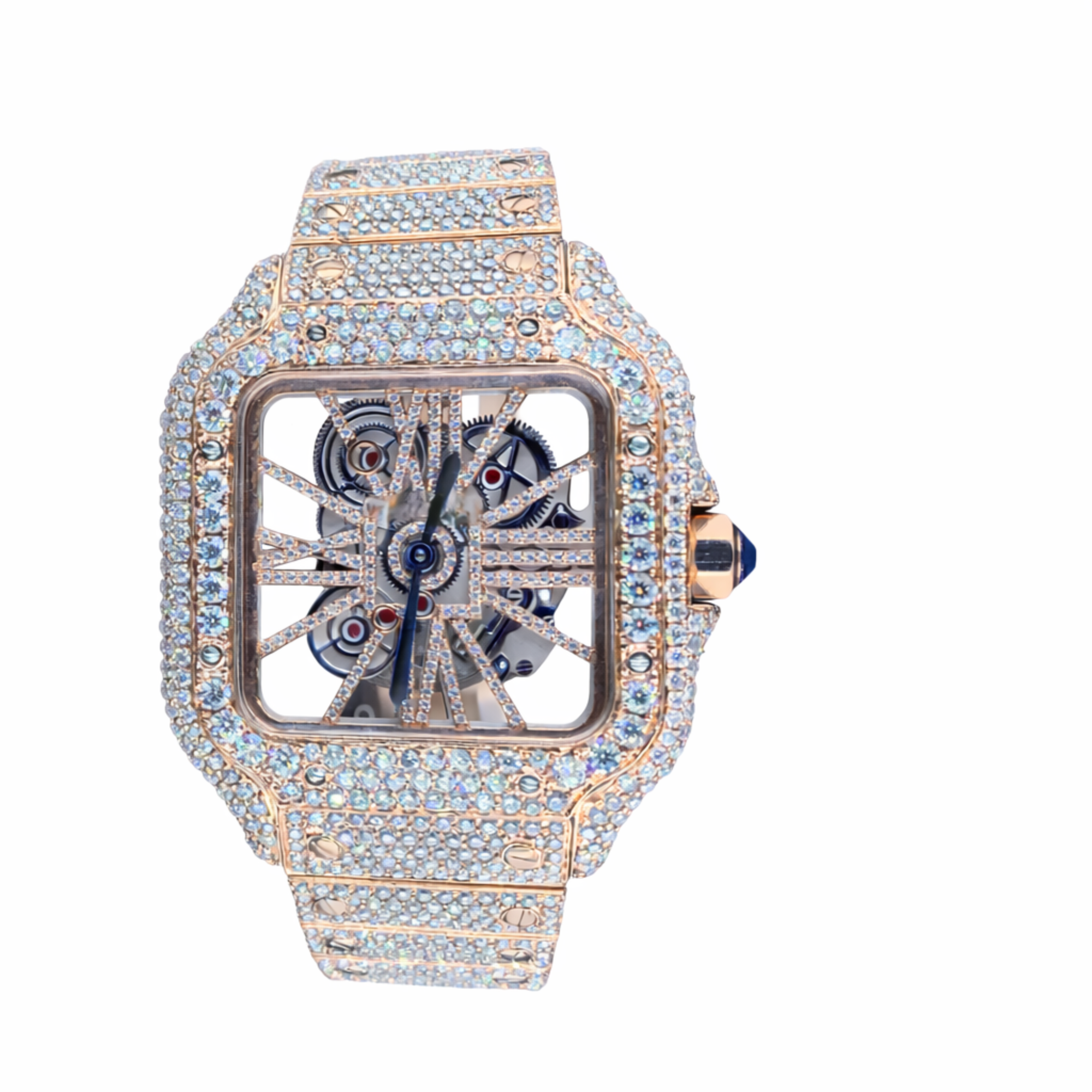 Iced Out Skeleton Square Dial Moissanite Diamond Luxury Watch