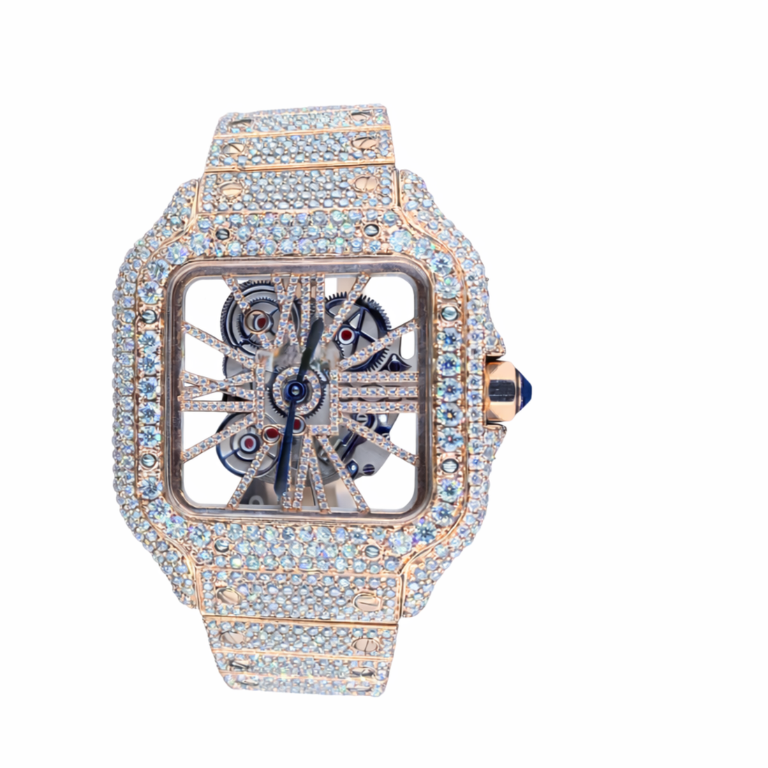 Iced Out Skeleton Square Dial Moissanite Diamond Luxury Watch
