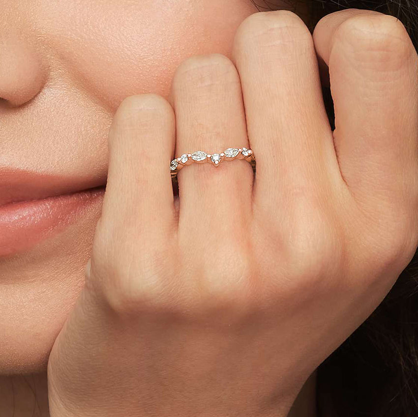 Curved V Shape Moissanite Wedding Band For Women