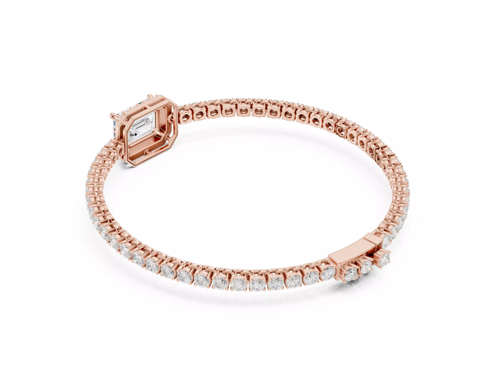 Emerald \ Round Cut Diamond Halo Tennis Bracelet Fine Jewelry