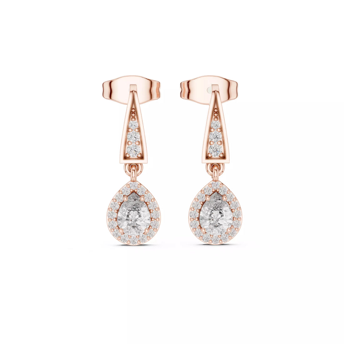 Pear Halo Diamond Drop Earrings with Modern Detail
