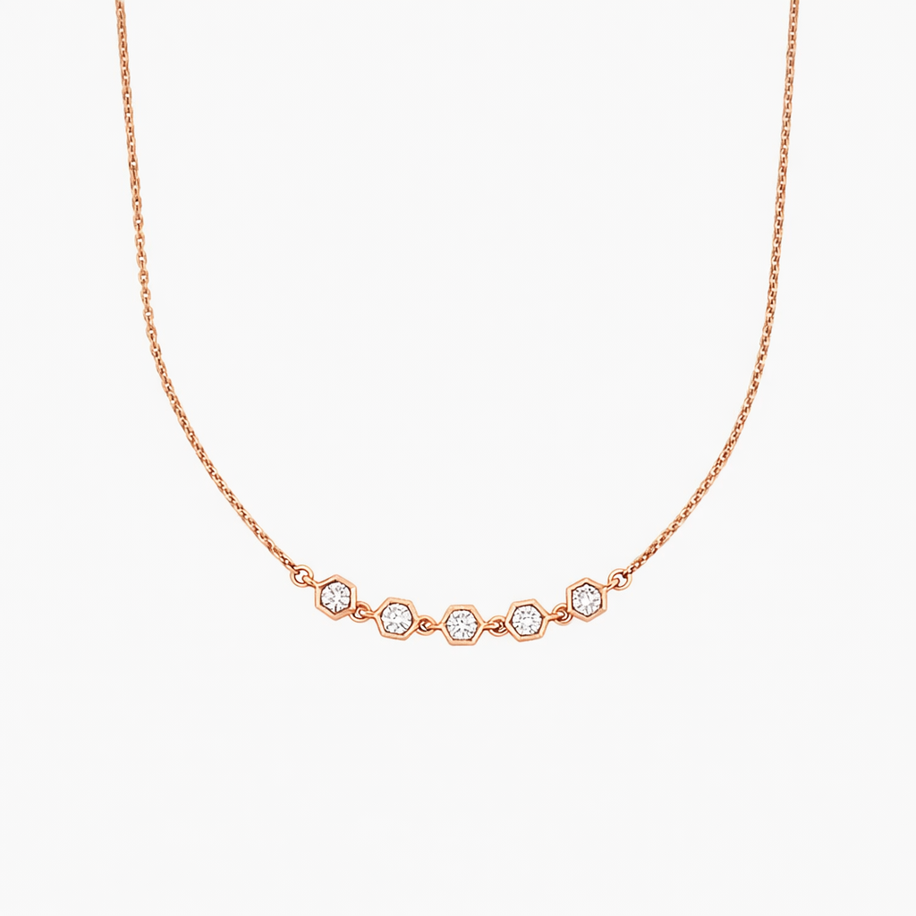 Round Cut Hexagon Bezel Set Diamond Necklace