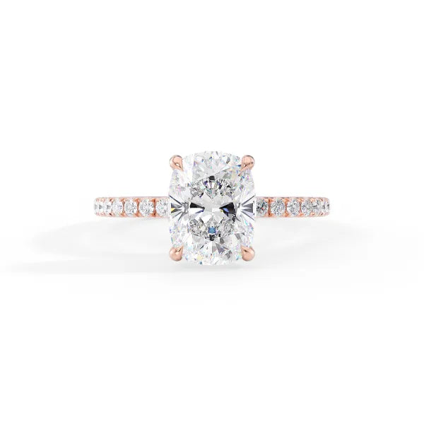 Cushion Cut Solitaire Pavé Ring – Hidden Halo Diamond Engagement Ring