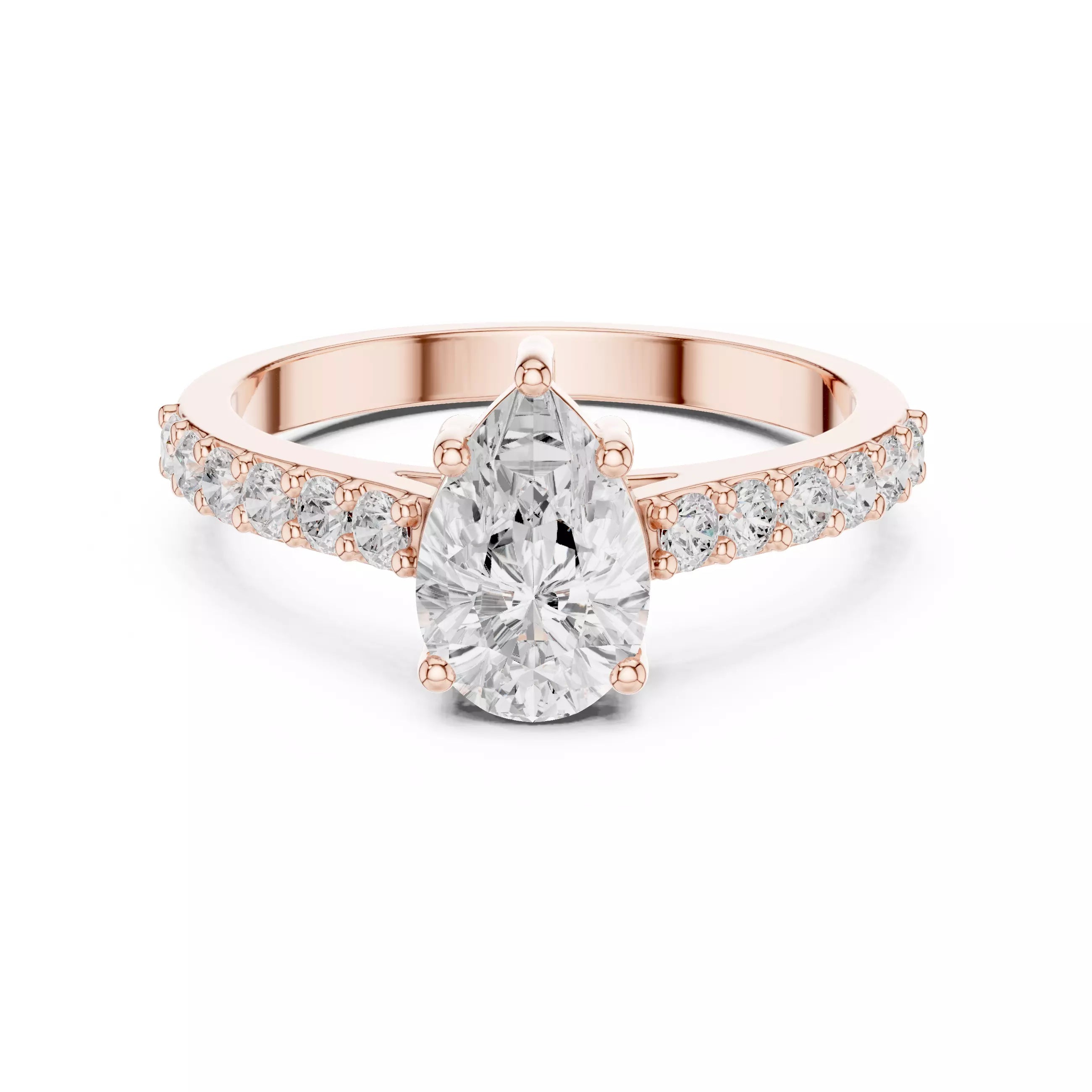 Pear cut Diamond Cathedral Setting Ring with Pavé Band