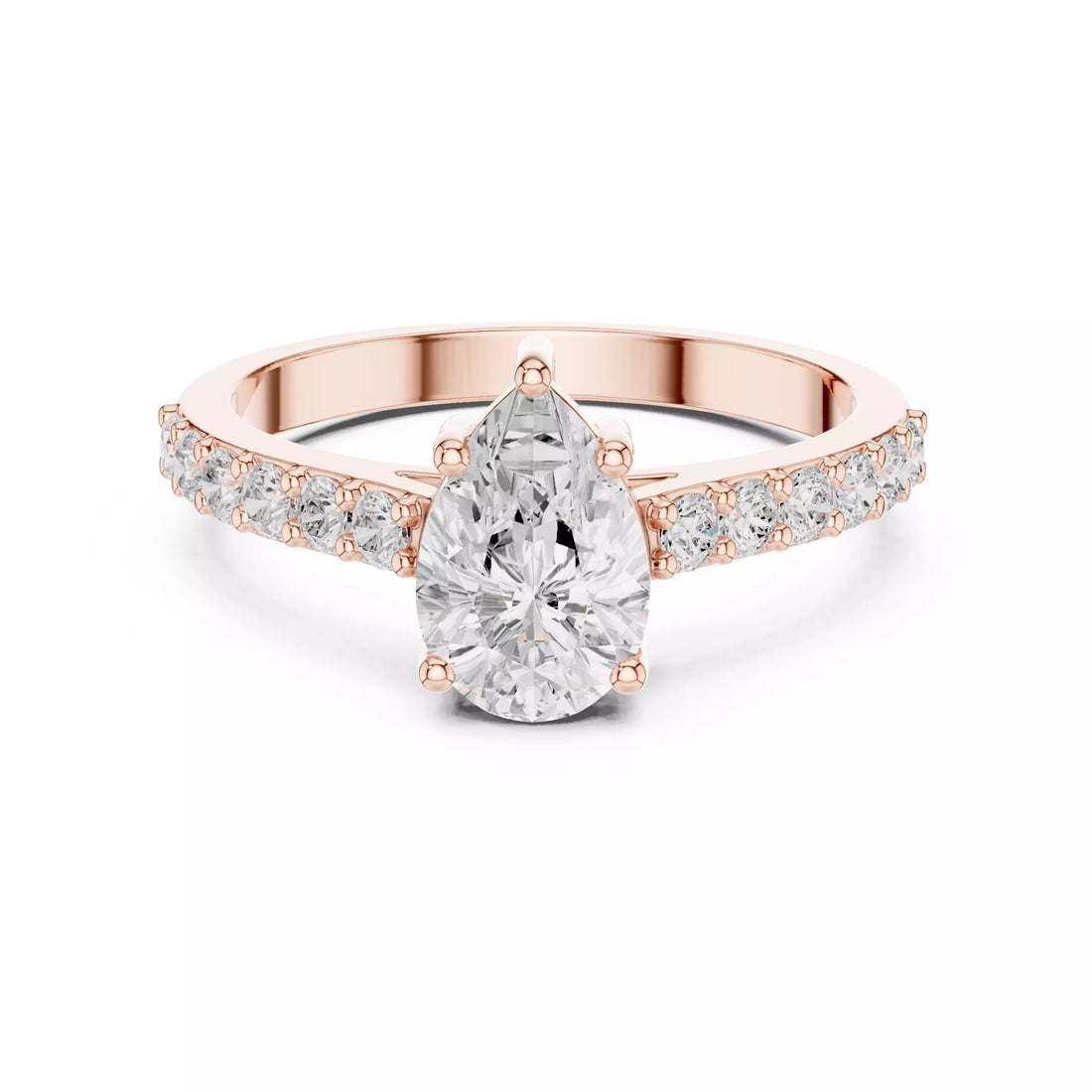 Pear cut Diamond Cathedral Setting Ring with Pavé Band