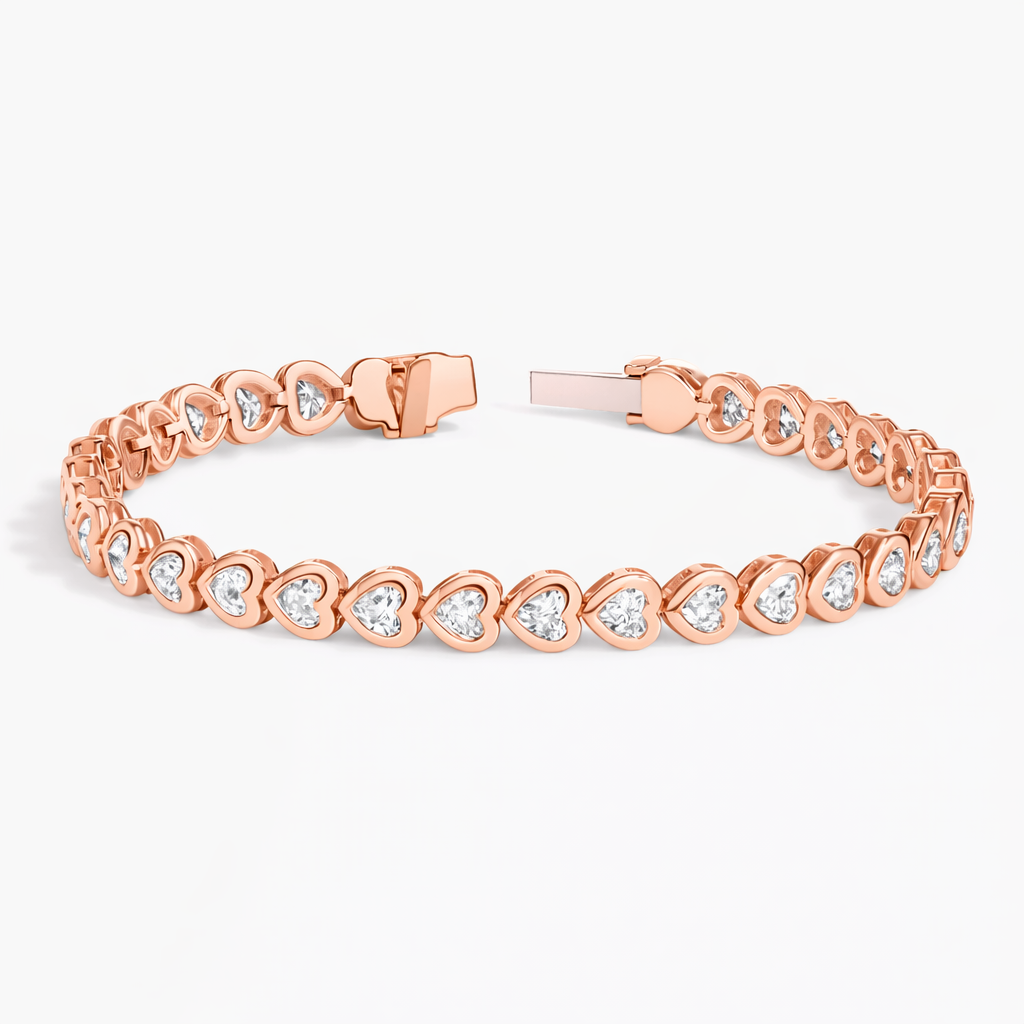 Heart Shape Diamond Bezel Set Tennis Bracelet For Women