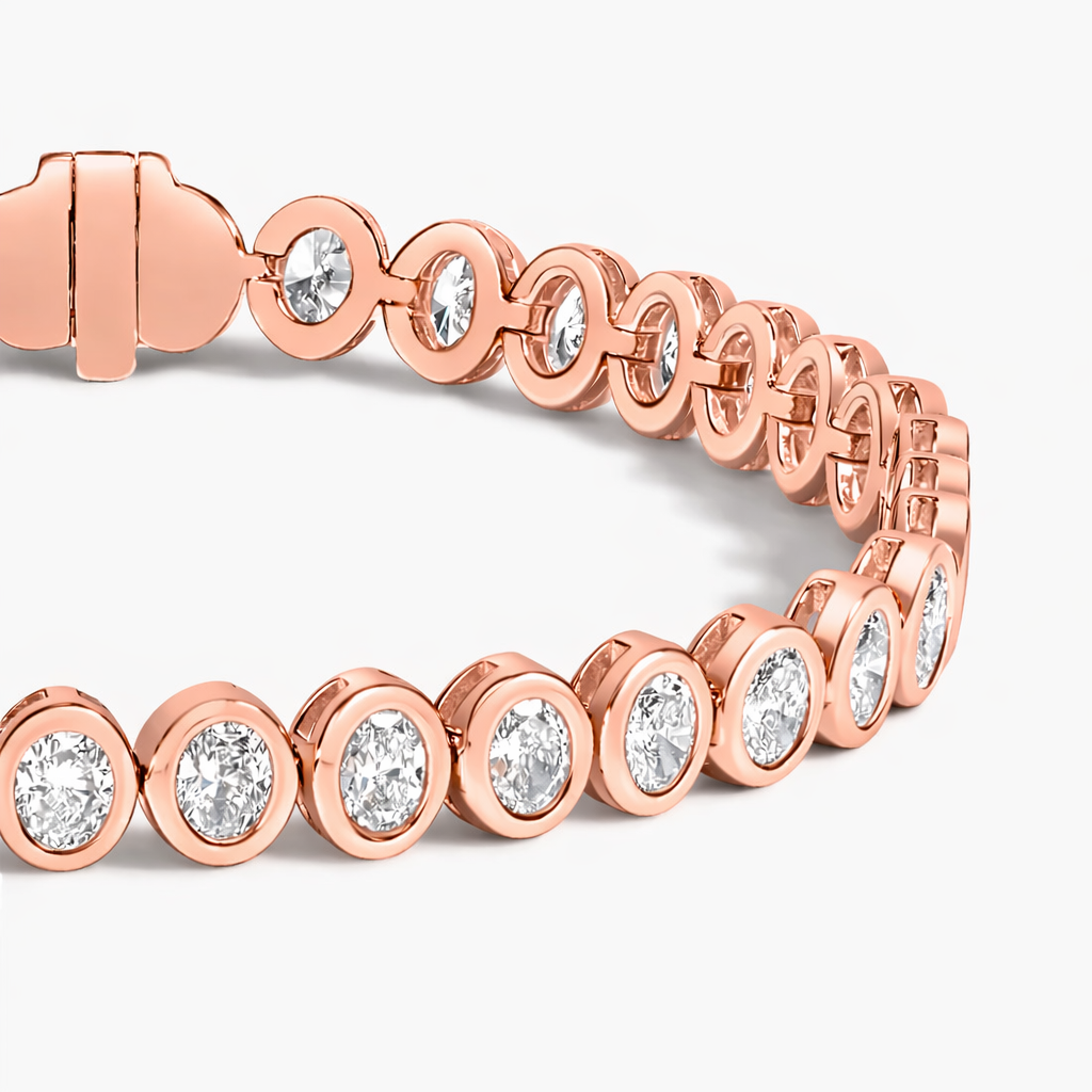 Oval Cut Bezel Set Diamond Tennis Bracelet For Women