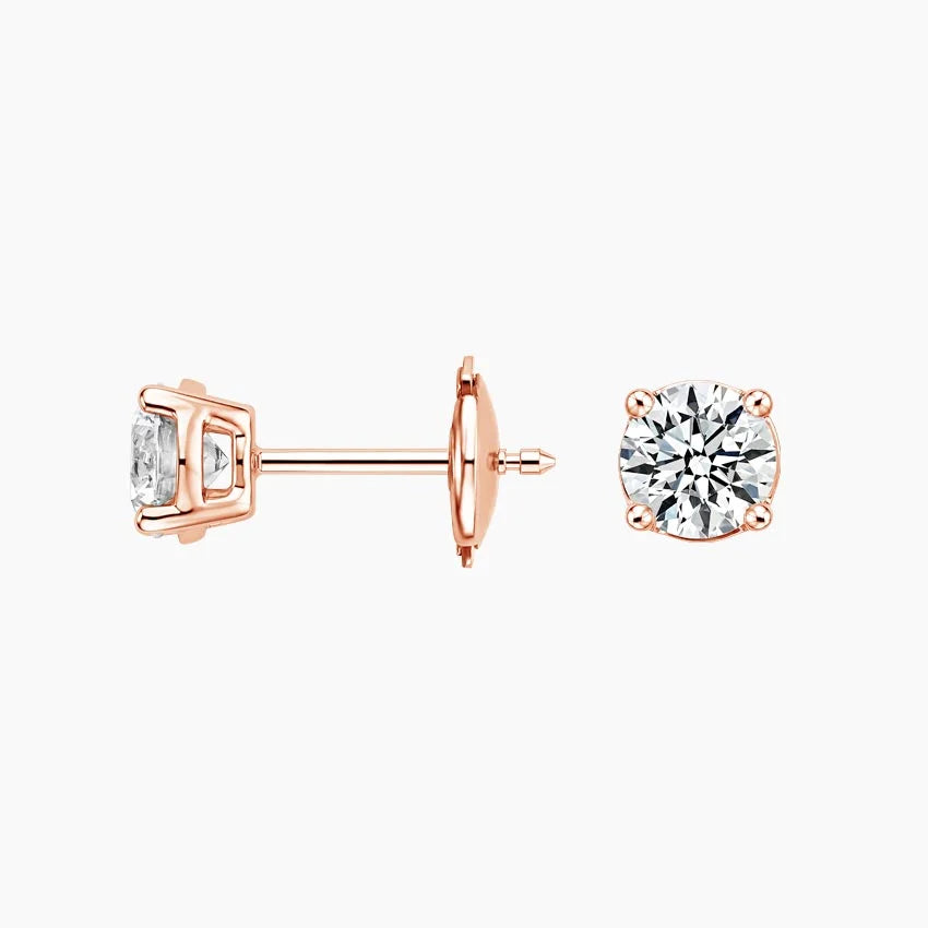 Round Cut Moissanite Diamond Stud Earrings Classic Solitaire Gold