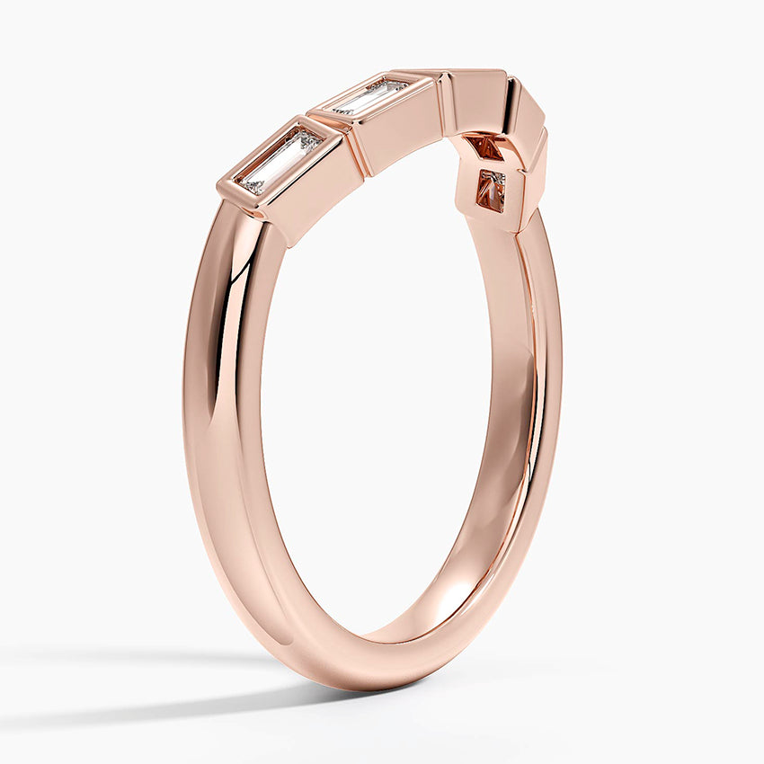 Baguette Diamond Bezel Set Minimalist Curved Wedding Band Ring
