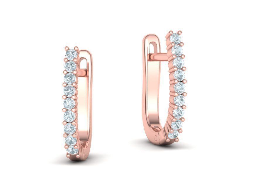 Round Cut Diamond  U-Shaped Huggie Hoops Earrings