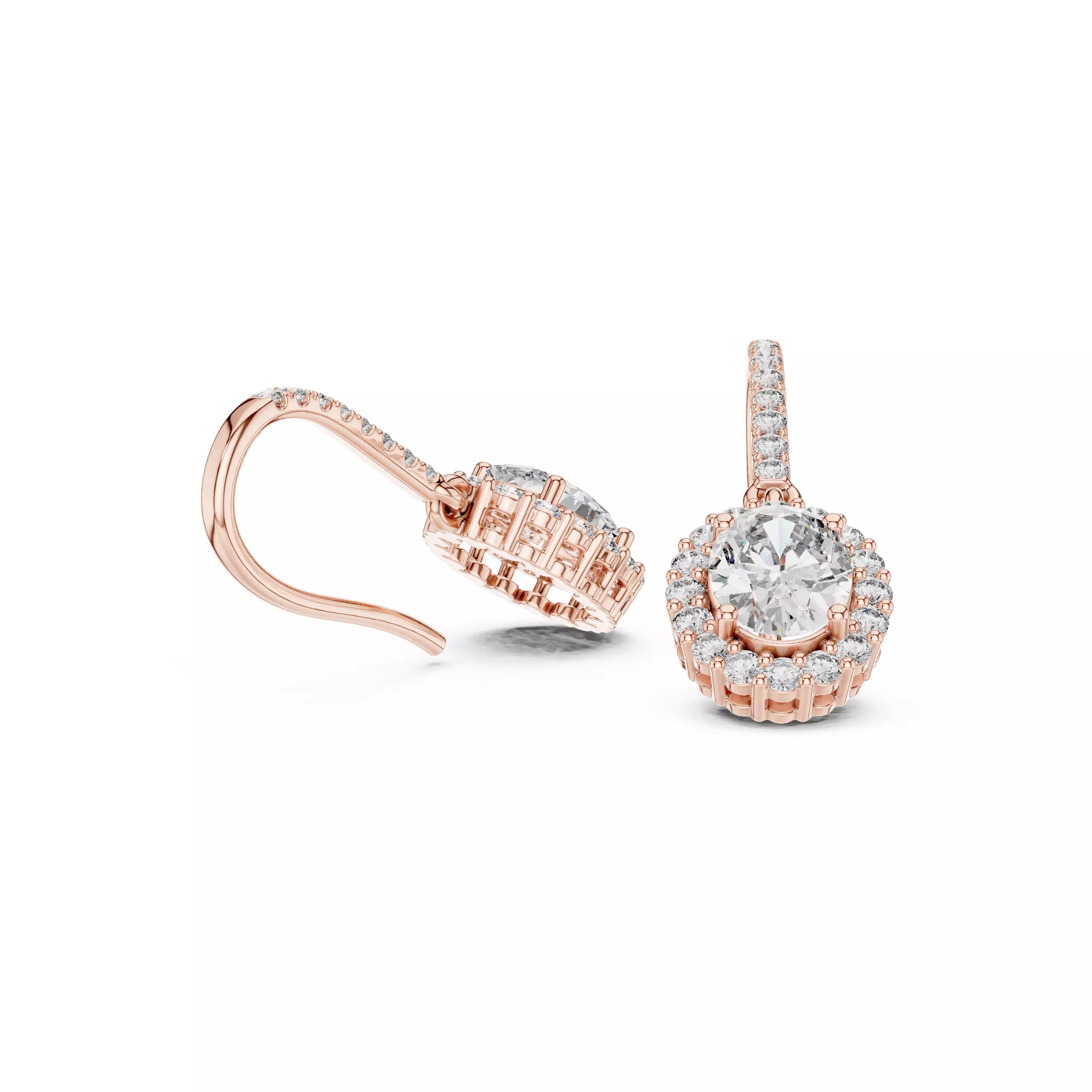 Oval cut Diamond Halo Drop Earrings with Elegant Hook