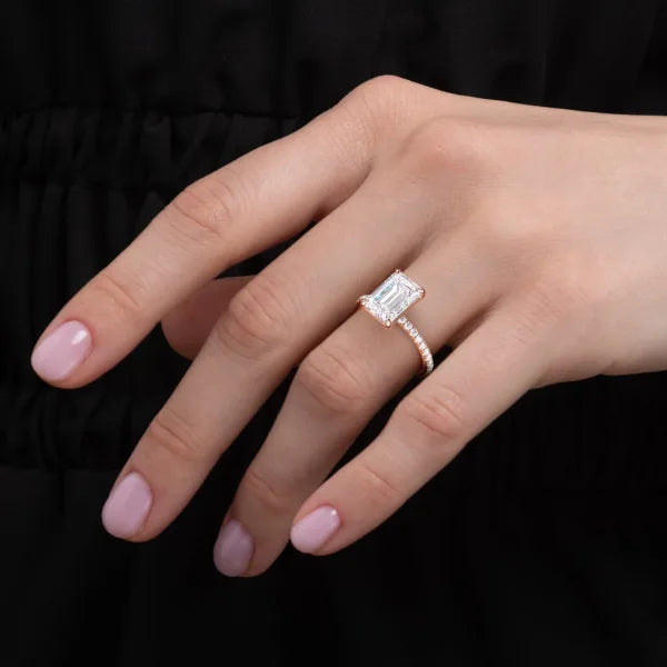 Emerald Cut Solitaire Pavé Ring
