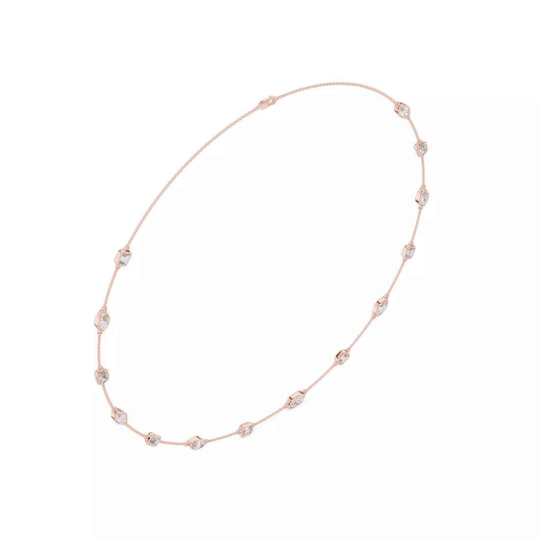 Multi Shape Diamond Bezel Station Necklace