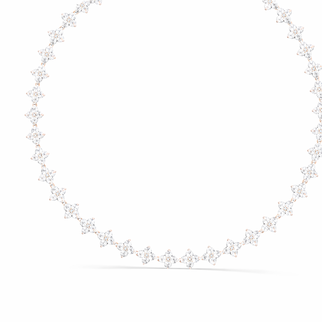 Floral Round Diamond Tennis Necklace For Women