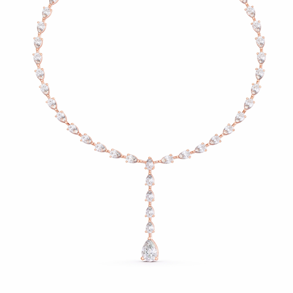 Pear Shape Diamond Drop Tennis Necklace