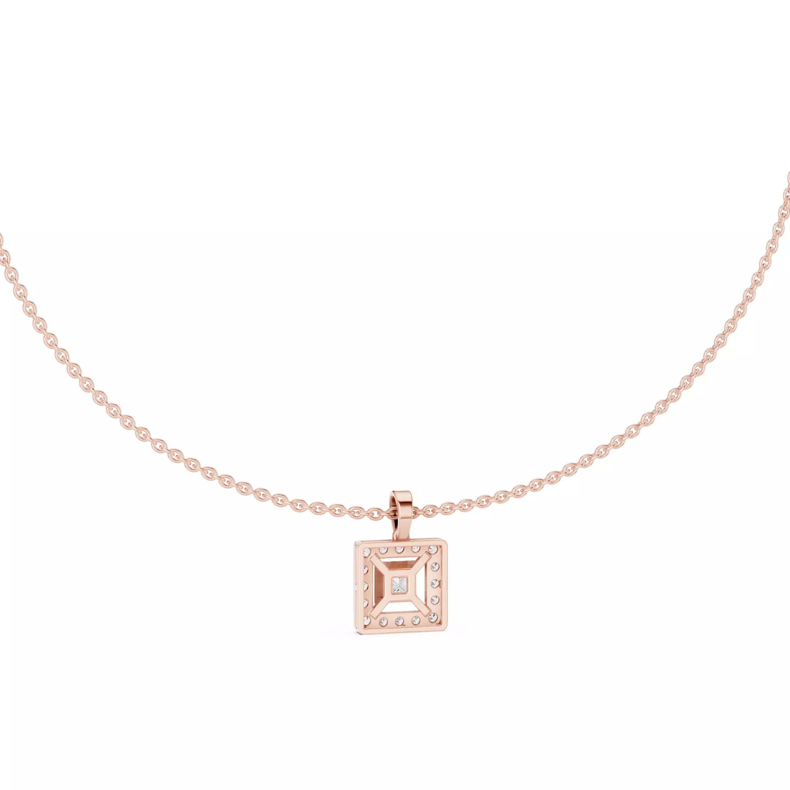 Princess Cut Diamond Halo Pendant Necklace