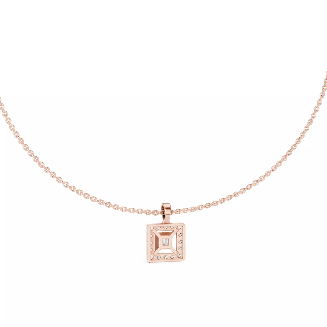 Princess Cut Diamond Halo Pendant Necklace