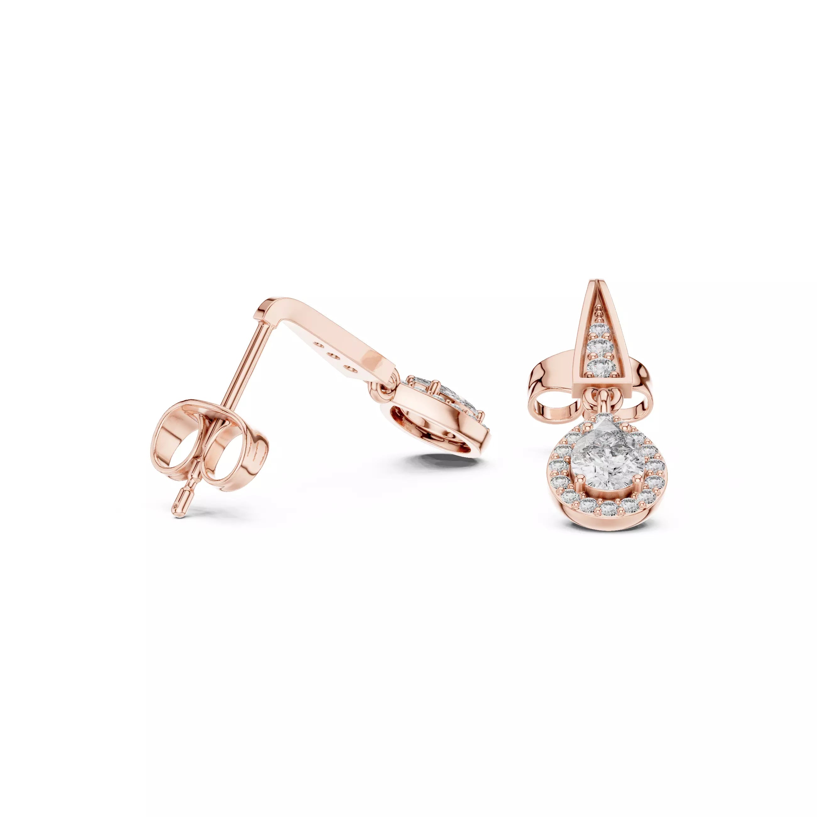 Pear Halo Diamond Drop Earrings with Modern Detail