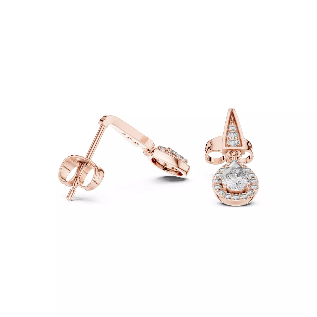 Pear Halo Diamond Drop Earrings with Modern Detail